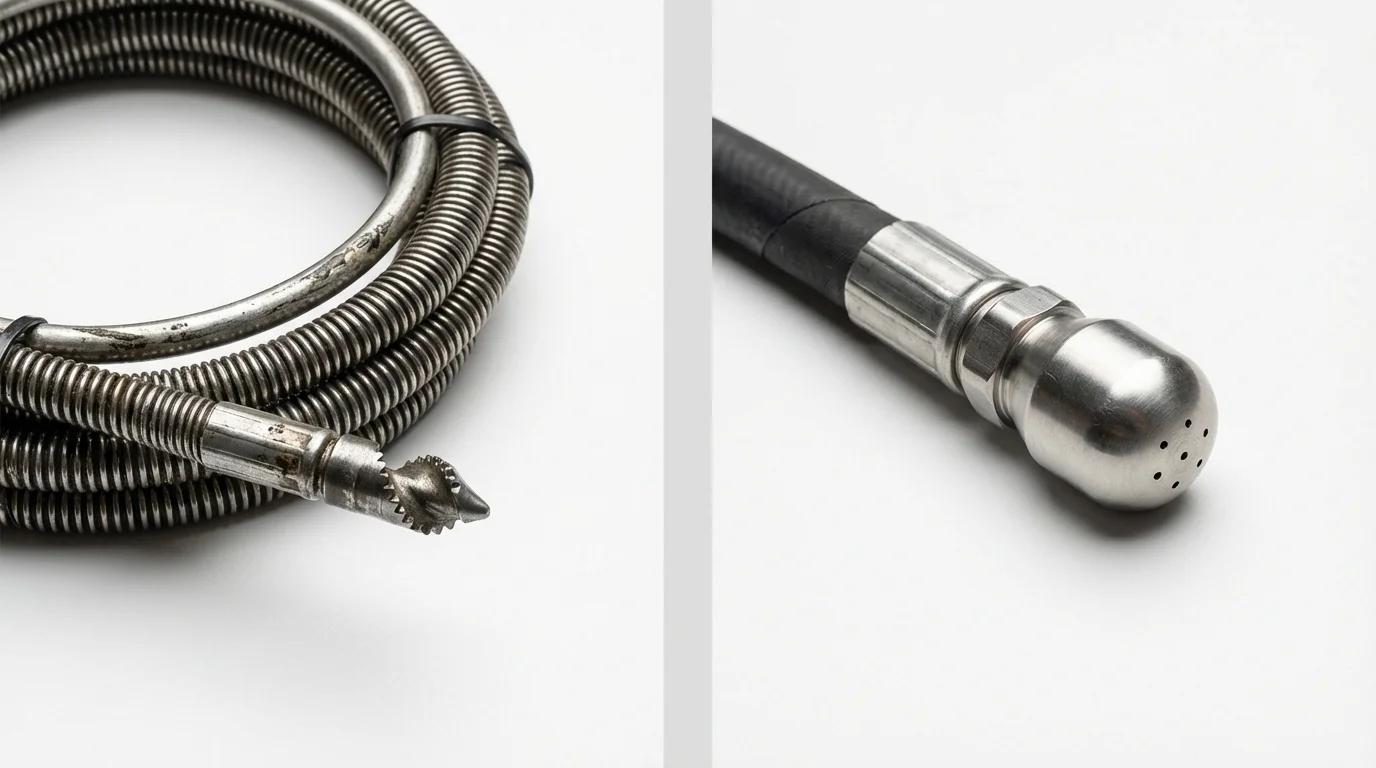 Drain snake cable and hydro jetting nozzle used for drain cleaning in Wenatchee, WA