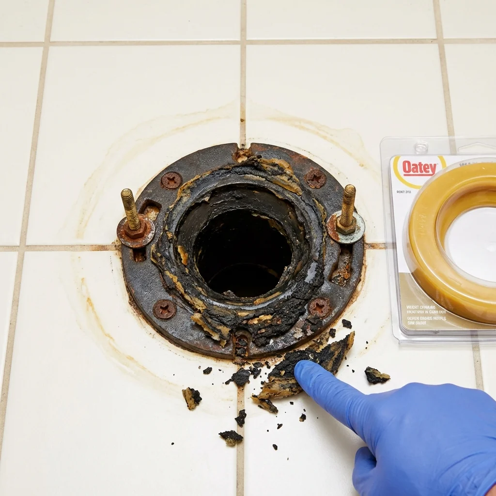 Failed wax ring showing water seepage at the base of a toilet in a Wenatchee, WA home